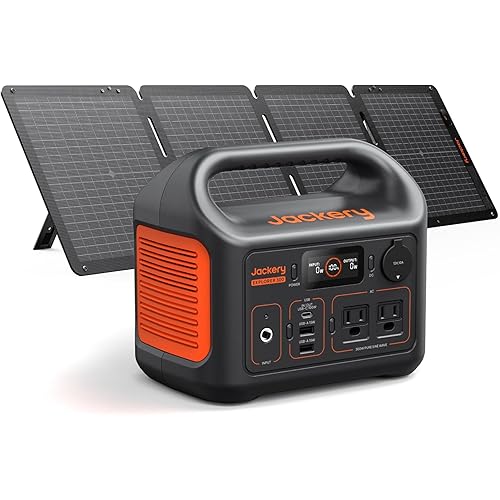 Jackery Solar Generator 300, 292Wh Backup LiFePO4 Battery with Solar Panel SolarSaga 100W, 300W Pure Sine Wave AC Outlet for RV Outdoors Camping Travel Blackout(Extension Cable Included)