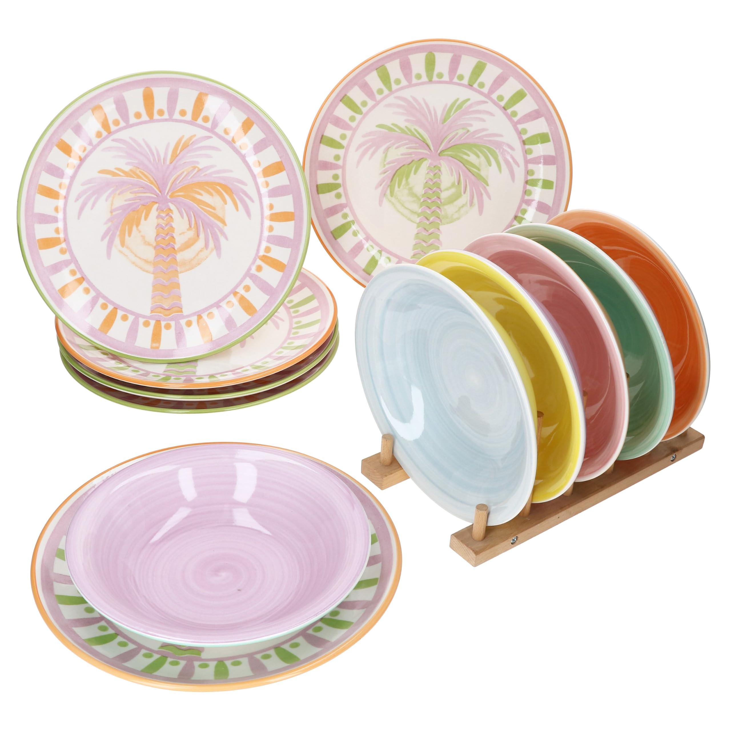 MamboCat Tropicana 12tlg Tafelservice Palmen & Pastell Teller tief & flach