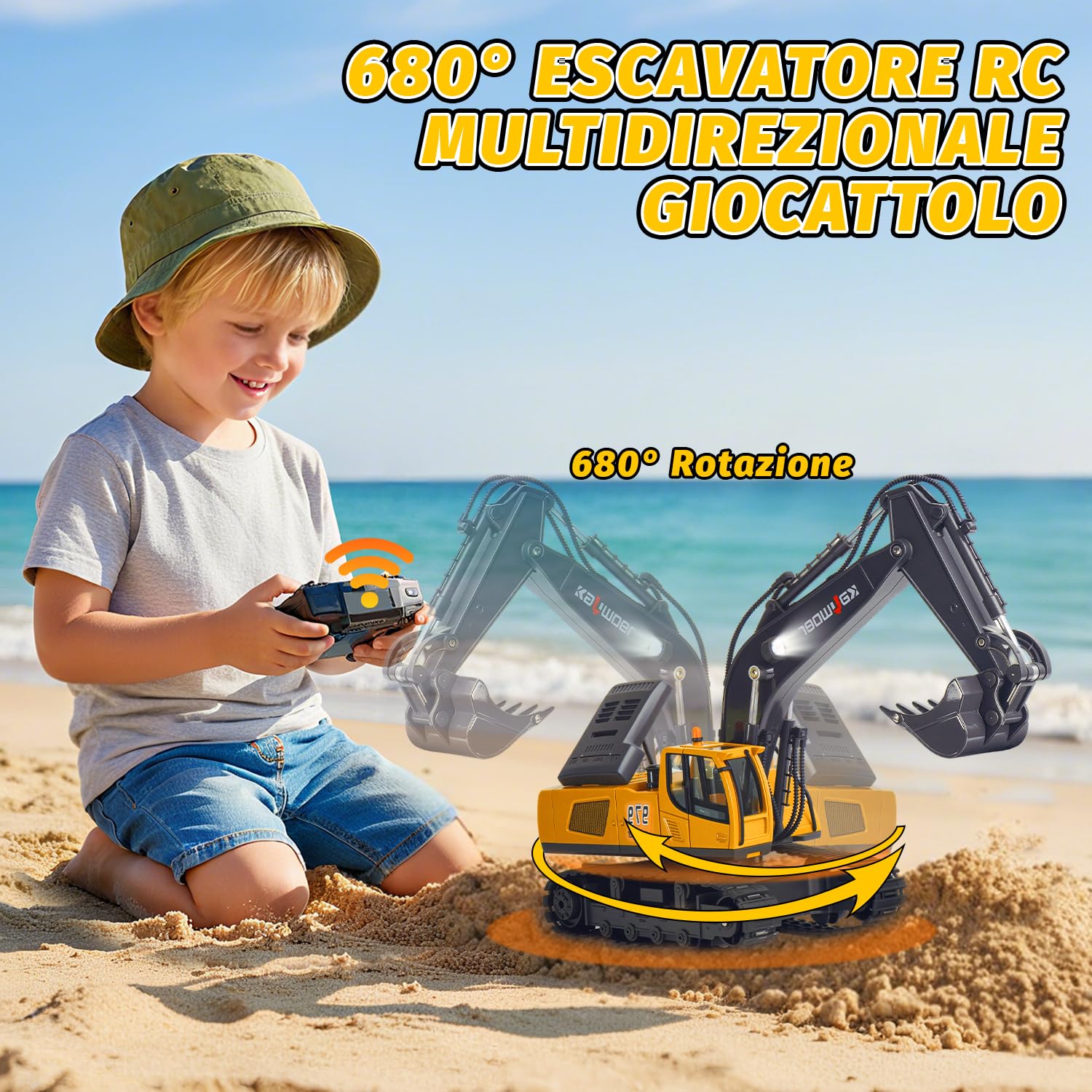 Escavatore telecomandato telecomandato dai 3 4 6 8 anni, 1:18 11 canali escavatore con telecomando, pala e luce LED, escavatore cingolato giocattolo per 3 4 6 8 anni, regalo di compleanno per bambini
