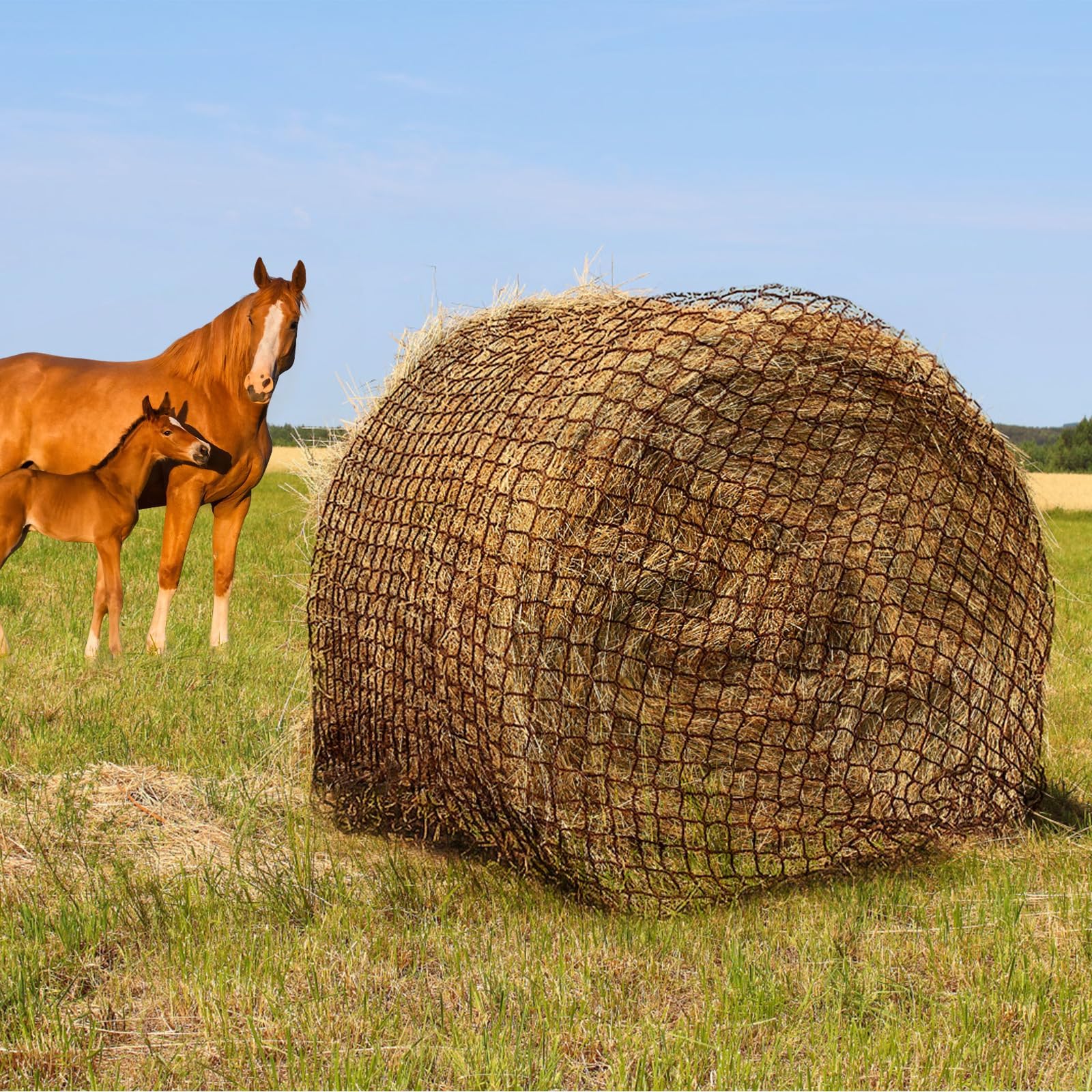TONGMO 4x4 ft Round Bale Hay Net for Horses & Livestock - Slow Feeder Hay Nets with 2 inches Hole