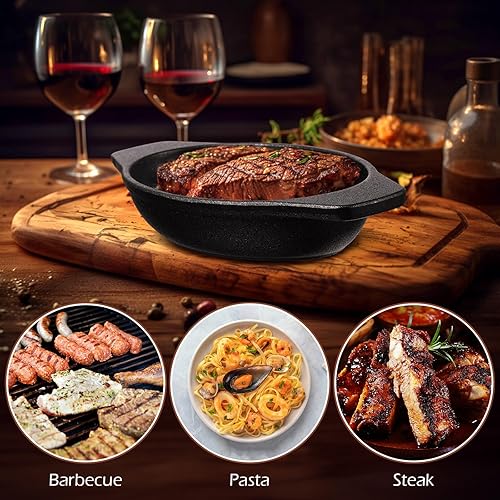 Miniatura 3 de 10 sartenes pequeñas de hierro fundido de 4 x 6 pulgadas, mini sartenes ovaladas para servir fajita a granel con asa chisporroteante plato de sartén