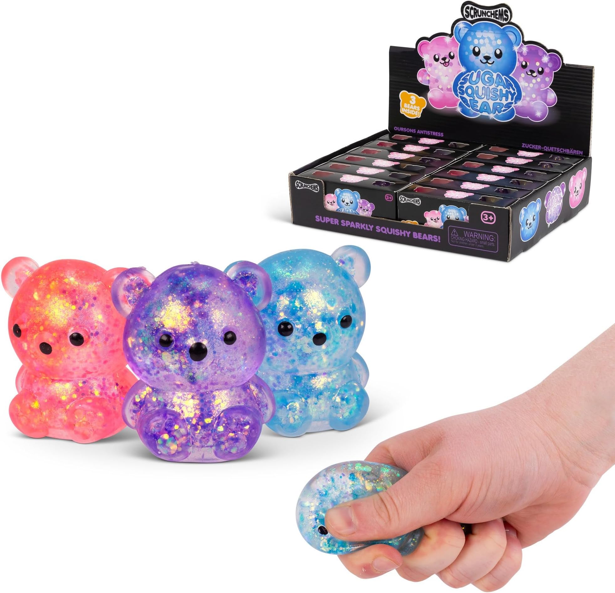 Tobar SCRUNCHEMS SUGAR DIDDY BEARS Stress Squishball Toy - 3 Pack, Assorted Designs and Colours