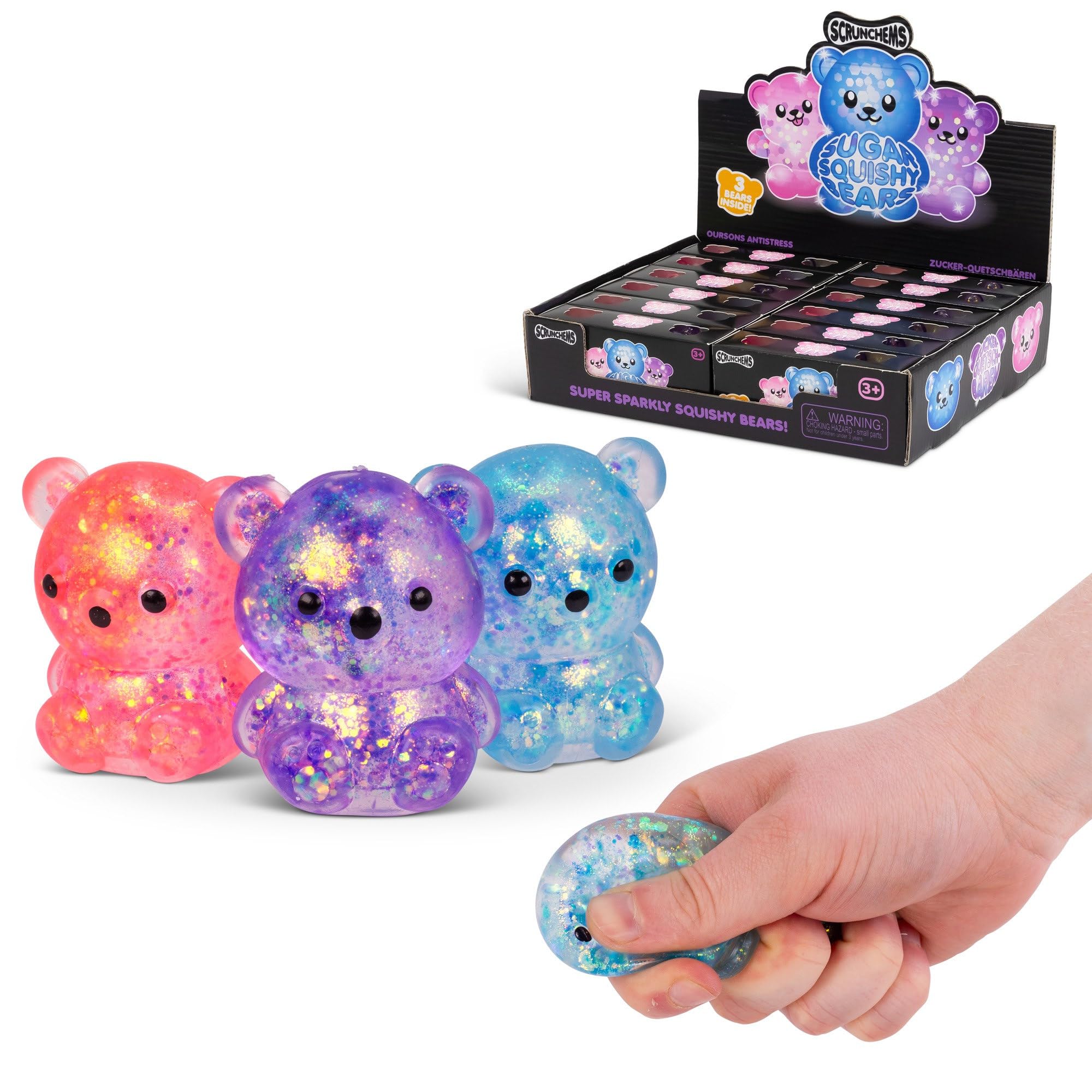 Tobar SCRUNCHEMS SUGAR DIDDY BEARS Stress Squishball Toy - 3 Pack, Assorted Designs and Colours
