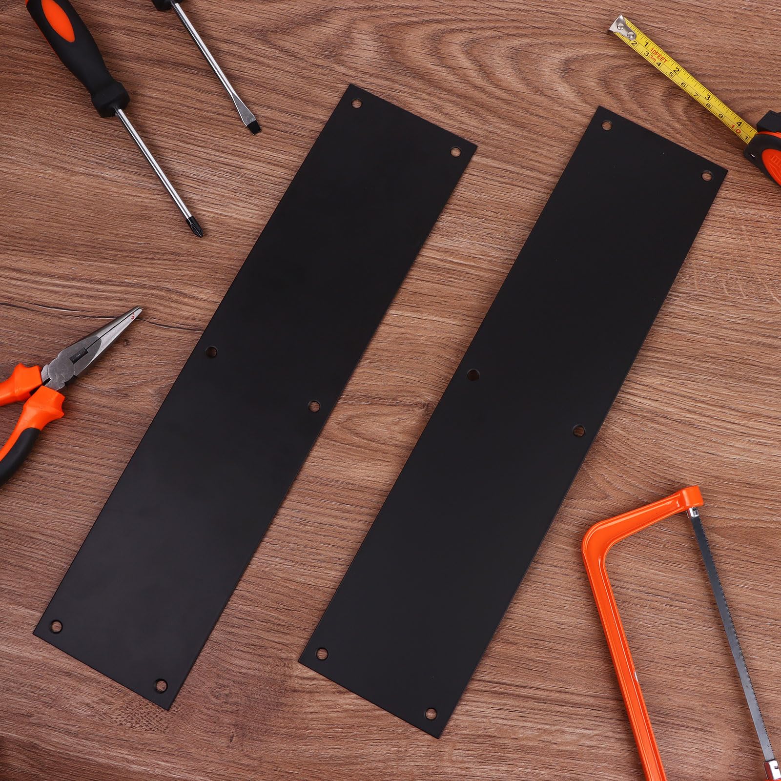 2 placas de empuje para puerta de acero inoxidable de 15 x 3.5 pulgadas, placa de empuje de puerta, placa de puerta cepillada con 12 tornillos para accesorios interiores y exteriores (negro)