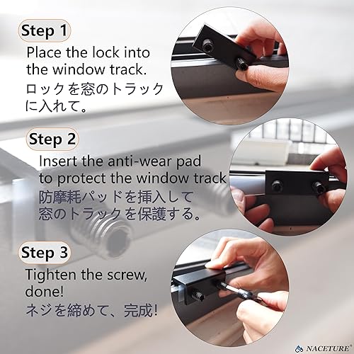 Miniatura 5 de Paquete de 4 cerraduras para ventana, barra de seguridad para puertas correderas verticales y horizontales, topes de ventana, cerraduras de