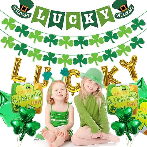 Miniatura 3 de LCHH El juego de decoraciones del Día de San Patricio contiene 1 pancarta de fieltro de la suerte, 2 guirnaldas de adorno de trébol de fieltro, 6