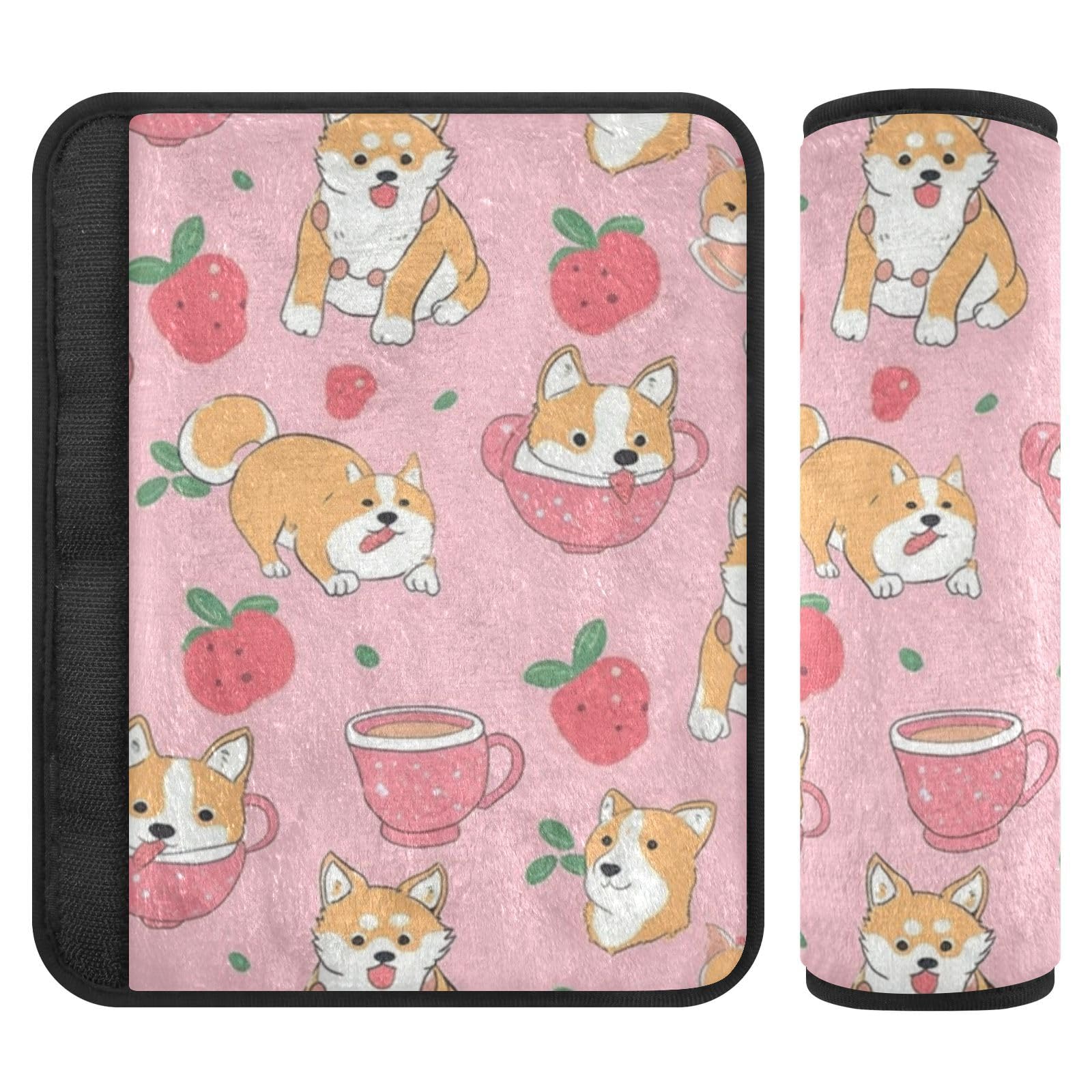 Seat Belt Covers 2 Pack Cute Dogs Fruits Car Seat Strap Covers Super Soft Pink Cup Car Seat Neck Cover for Boys Girls Adults Babies S