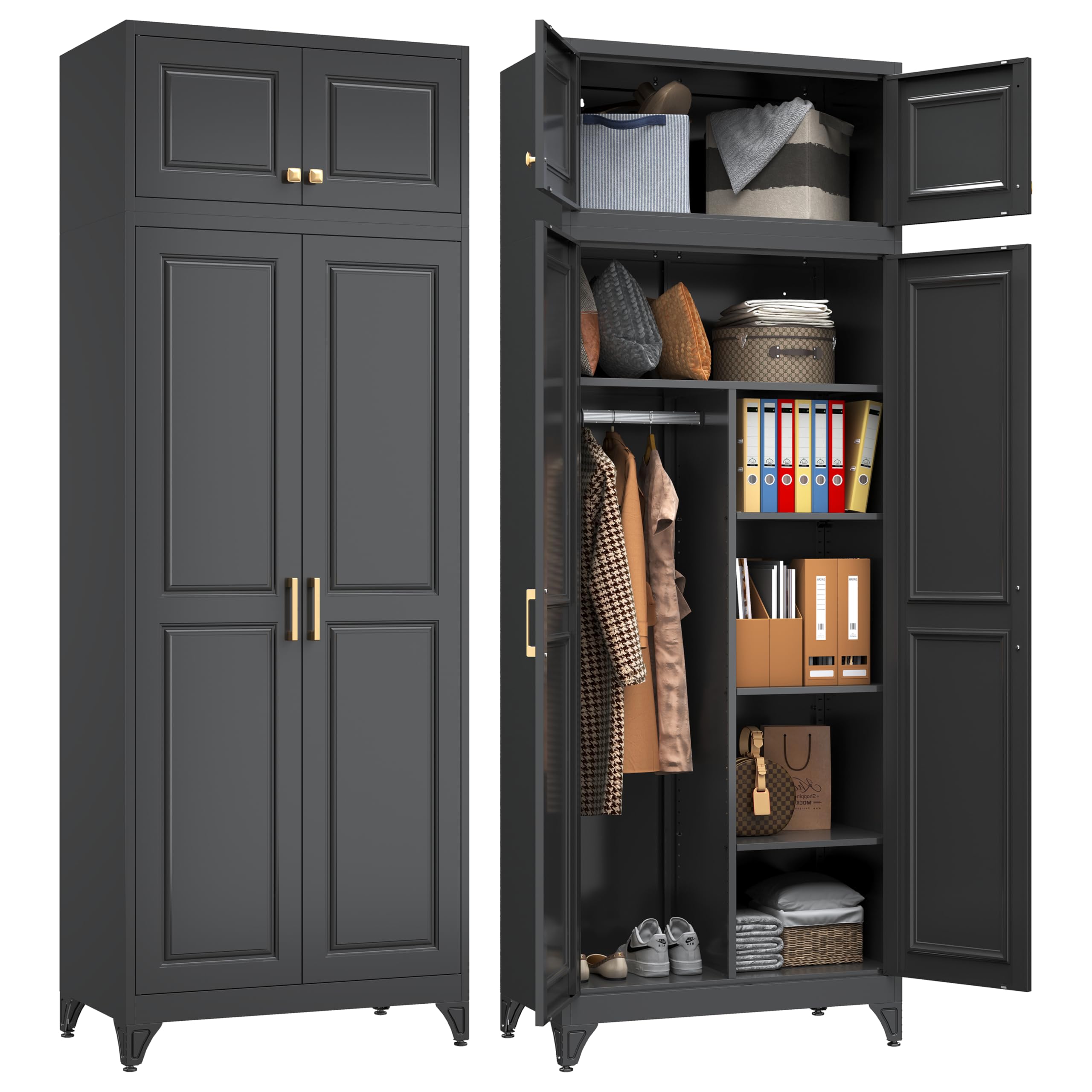 SteeLoong Armoire Wardrobe Closet,86" H Wardrobe Cabinet with Hanging Rod