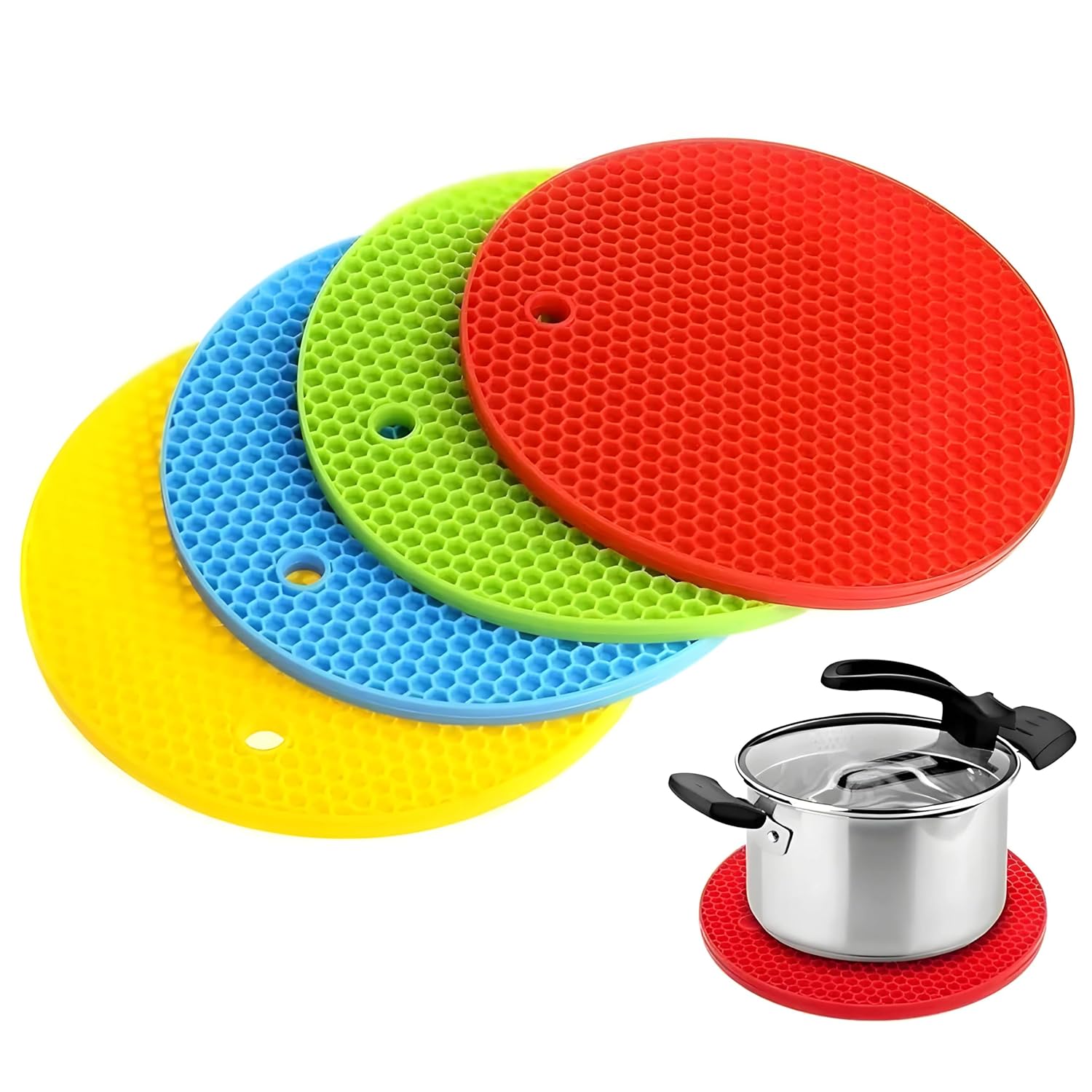 Hian Silicone Heat Resistant Trivet Mats–Premium Food-Grade, Non-Slip, 3mm Thick Pot Holders for Hot Pans & Kitchen Use, Round, Multi-Color, Set of 4 Hian Silicone Heat Resistant Trivet Mats–Premium Food-Grade, Non-Slip, 3mm Thick Pot Holders for Hot Pans & Kitchen Use, Round, Multi-Color, Set of 4