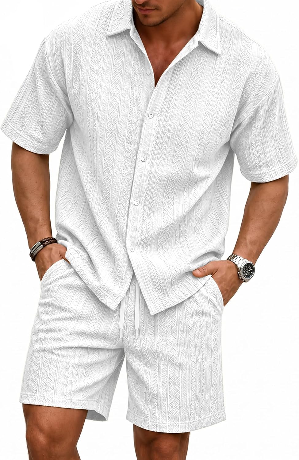Men's Summer Track Suits 2 Piece Summer Beach Button Down Short Sleeve Shirt and Shorts Outfits Lounge Sets