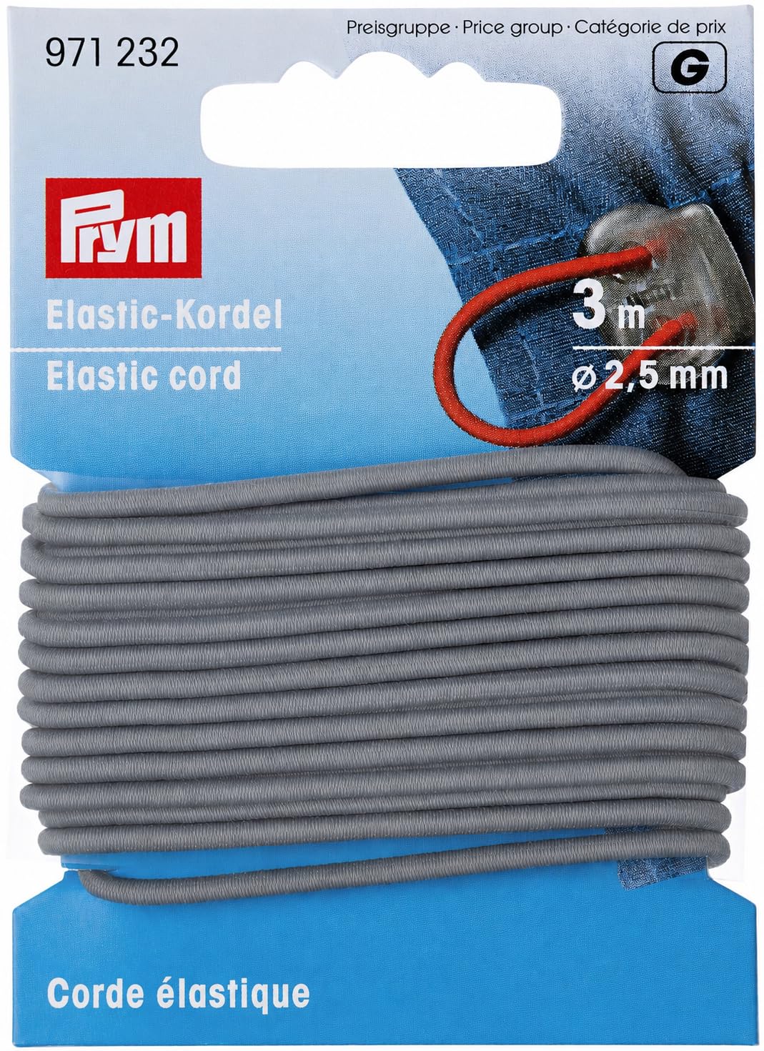Prym 2.5mm Round Elastic Cord Grey - per pack