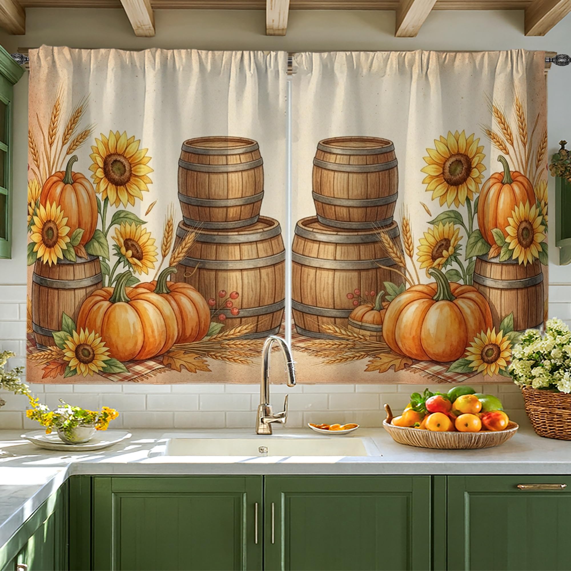 Rideaux de cuisine ambiance orange automne pour un intérieur chaleureux