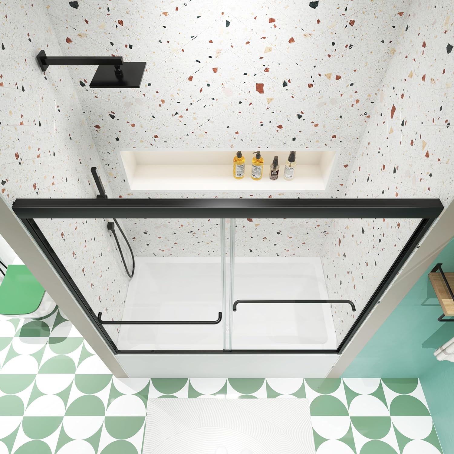 Bathtub Bypass Shower Door, Glass and Metal, Matte Black, Sliding, Modern, 56"-60" W x 58" H x 0.236" D, Easy Install, 81.6 pounds