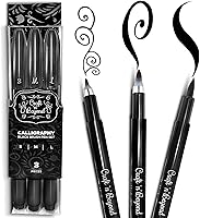Craft 'n' Beyond Calligraphy Brush Pens Set of 3 (Small, Medium, Large) - Beginner Kit for Hand Lettering, Journaling, Art with Fadeproof Black Ink
