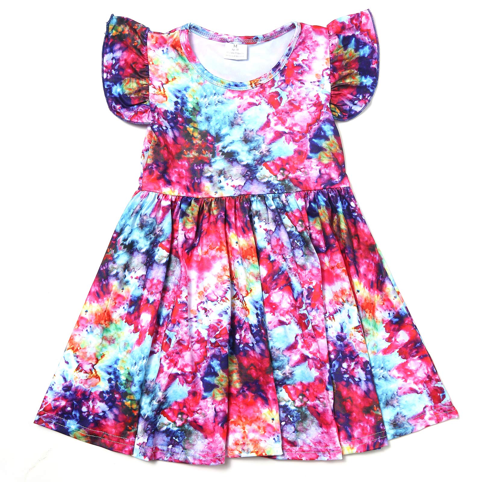 Toddlr Girls Princess Frozen Cartoon Twirl Dress Ruffle Bottom Blue Summer Flutter Sleeves Clothes 1-8Y