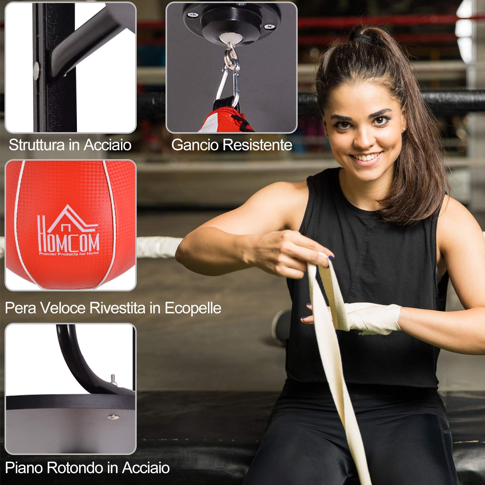 HOMCOM Set Boxe Pera Veloce con Piattaforma Installazione a Muro, Pompetta, Accessori Inclusi, 60 x 73 x 80 cm