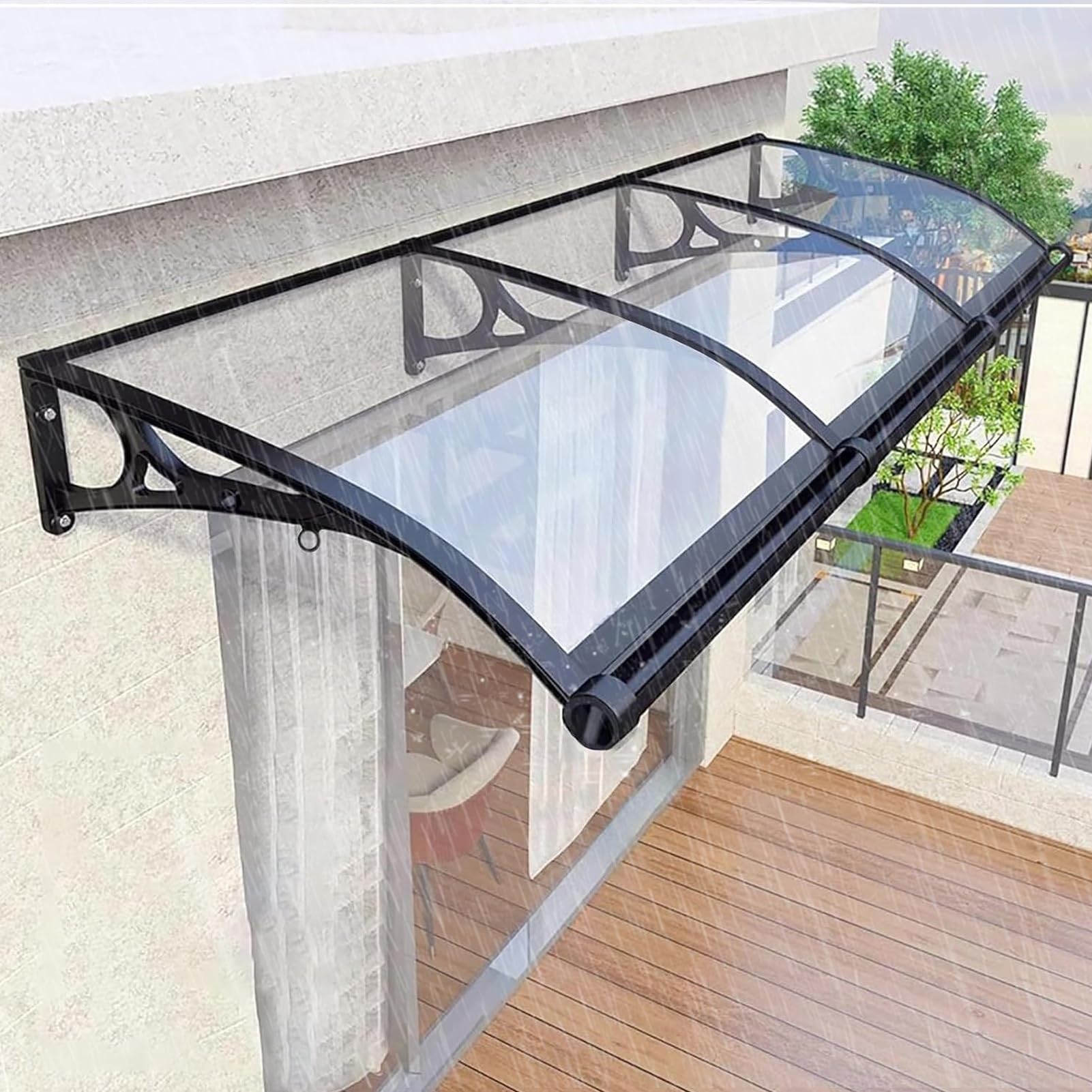 Auvent de porte anti-UV en polycarbonate robuste avec gouttière alu