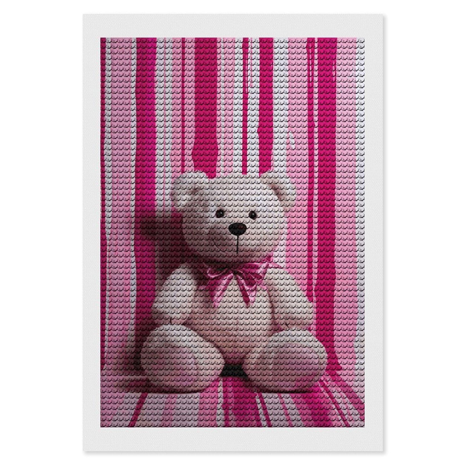 DWVTSLH Teddy Bear Peach Rose Diamond Painting Kits for Adults, Personalized Diamond Photo Art Full Drill, DIY 5D Diamond Art Painting Kits for Beginners, Home Wall Decor 8"x12"
