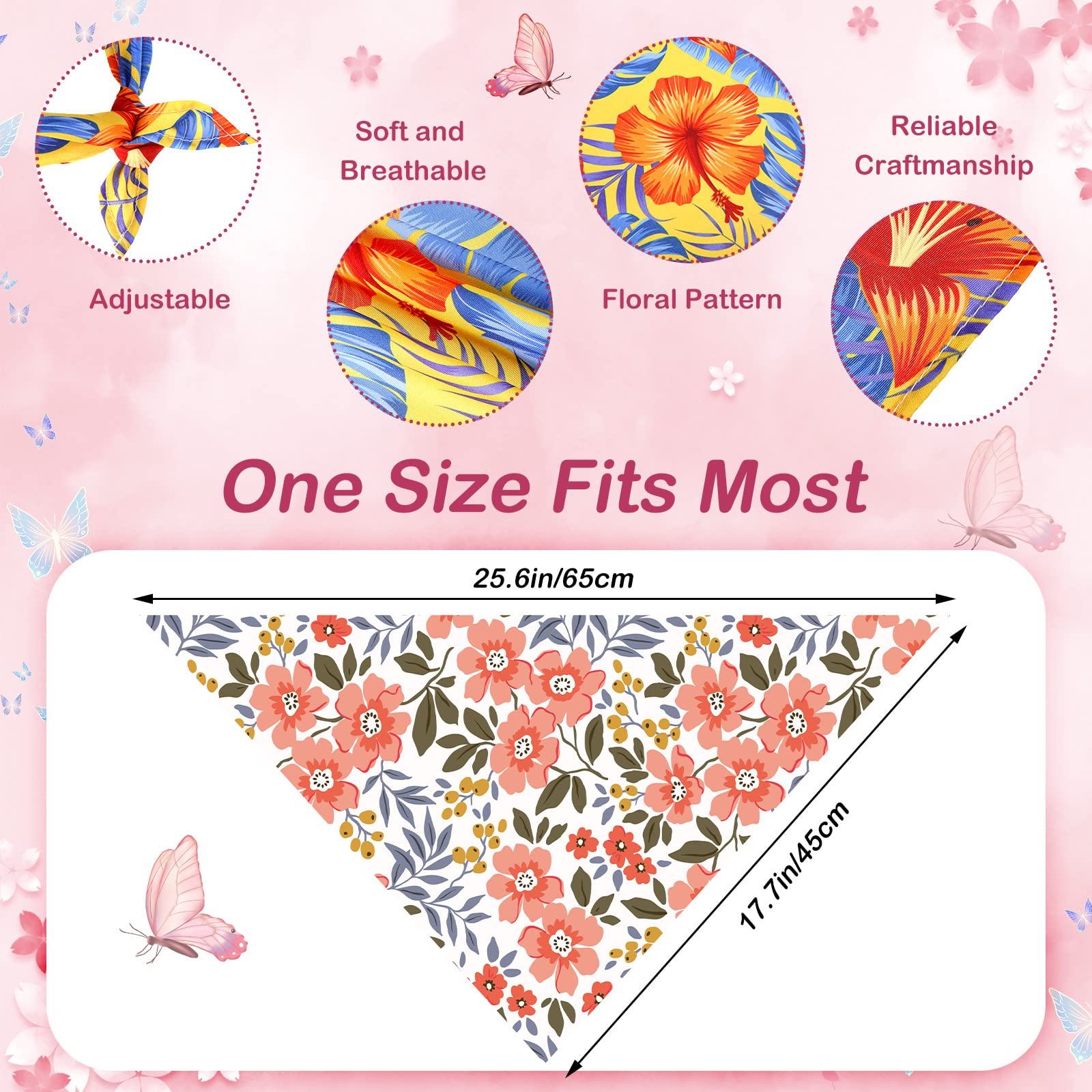 Sweetude 100 bandanas florales para perro, bufanda triangular ajustable de verano para perro, disfraz lavable para perro, gato, elegante babero para mascotas pequeñas a medianas