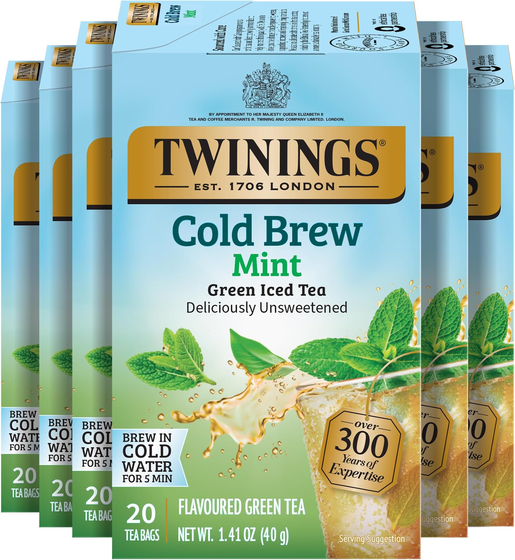Mint Green Cold Brew Iced Tea Bags, 20 Count (Pack of 6), Unsweetened Flavoured Green Tea, Caffeinated, 120 Teabags