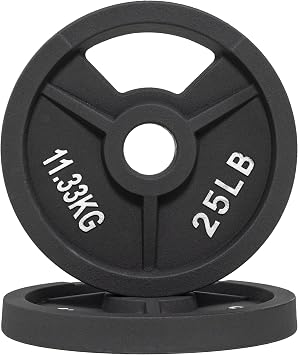 Fitvids 2-Inch Olympic and 1-Inch Standard Cast Iron Weight Plate for Strength Training & Weightlifting, Multiple Weights Available