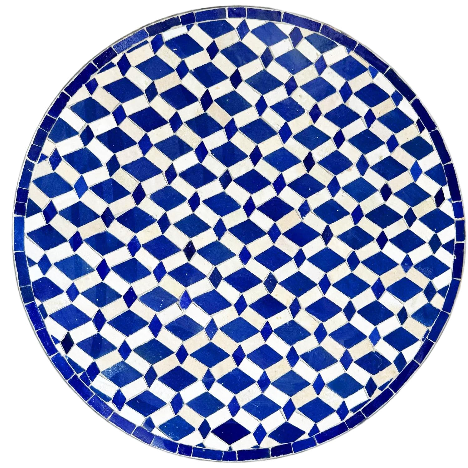 Marrakech Mesa de mosaico marroquí redonda, 60 cm de diámetro, plegable, hecha a mano, de Marruecos, mesa de bistró, jardín, balcón, terraza, mesa de jardín con mosaico, Moro azul y blanco, mesa