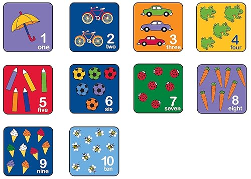 Alfombras de aprendizaje  CPR735 Let's Learn How to Count Squares de asiento, 14 x 14 pulgadas cada uno (juego de 10)  Gráficos divertidos y