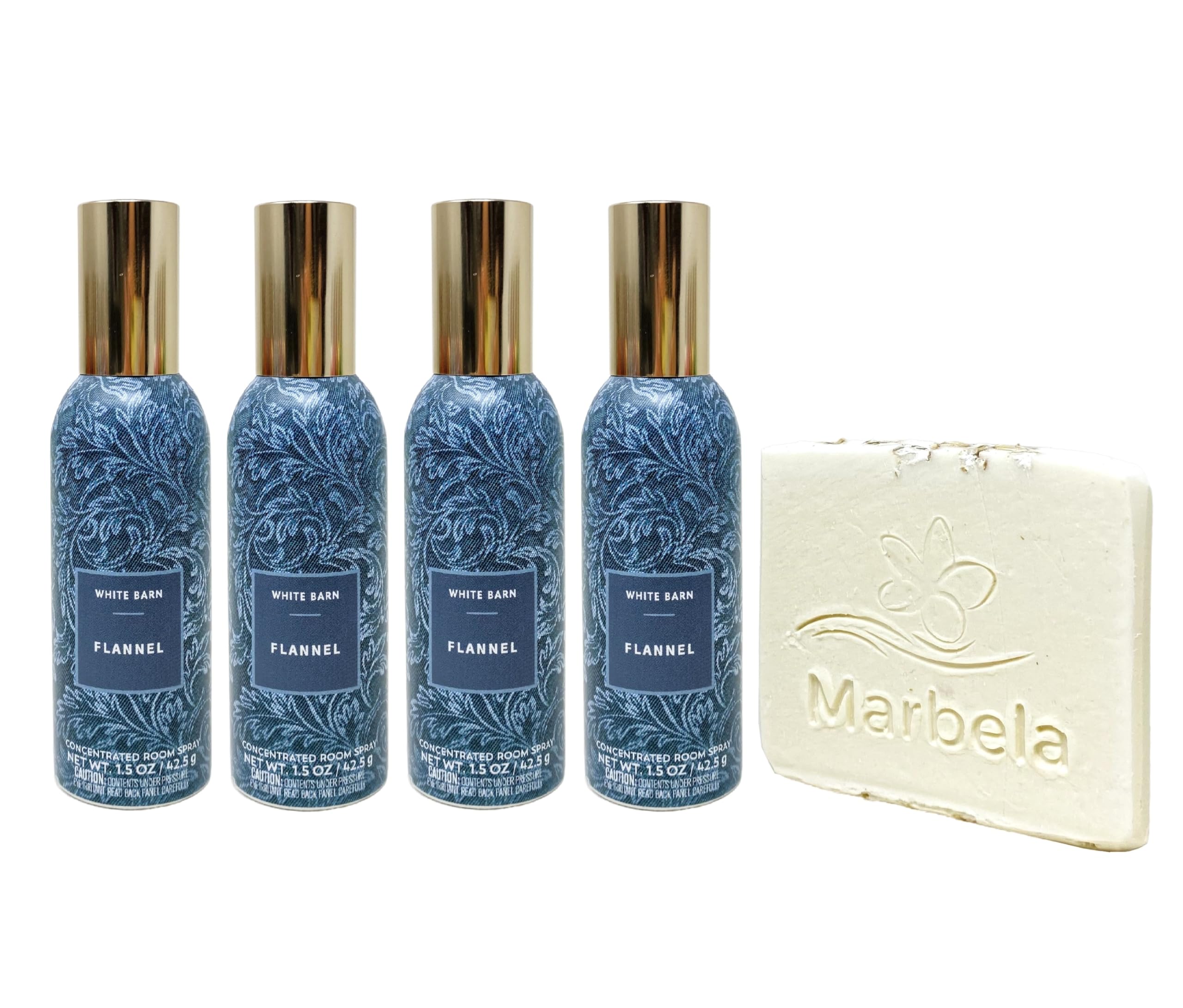 Bath & Body Works Flannel Concentrated Room Spray 4 Piece Bundle with a Natural Oats Sample Soap