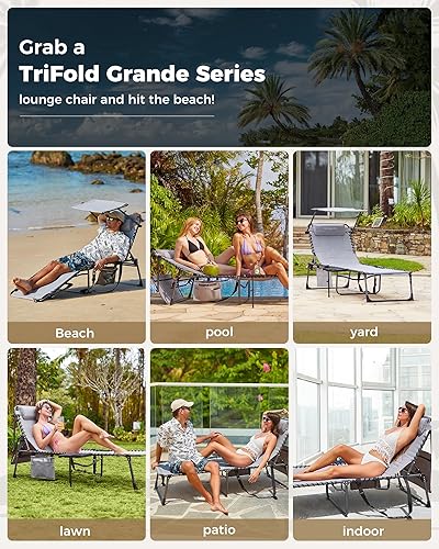 Miniatura 8 de KingCamp Silla Tumbona Bronceadora de Gran Tamaño, Sillas Tumbona Plegables Extra Anchas Acolchadas Ajustables de 5 Posiciones 400 libras, Tumbona