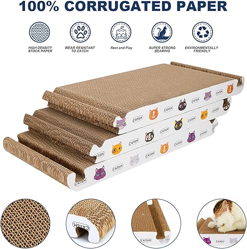Miniatura 3 de Rascador de gatos plegable, triángulo para gatos, 6 lados utilizables, rascador de gatos para gatos de interior, cartón rascador de gatos reciclable