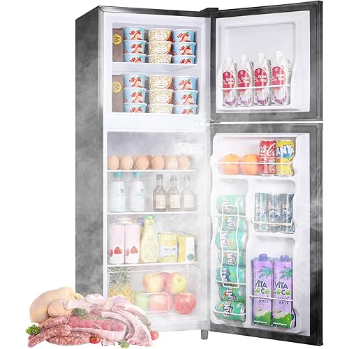 Mini Fridge with Freezer, 4.5 Cu.Ft 2-Door Compact Refrigerator,-0.4°F to 50°F 7-Level Temp Control, LED Light,Adjustable Shelves,Reversible Door for Dorm,Bedroom,Office,Garage (Black)