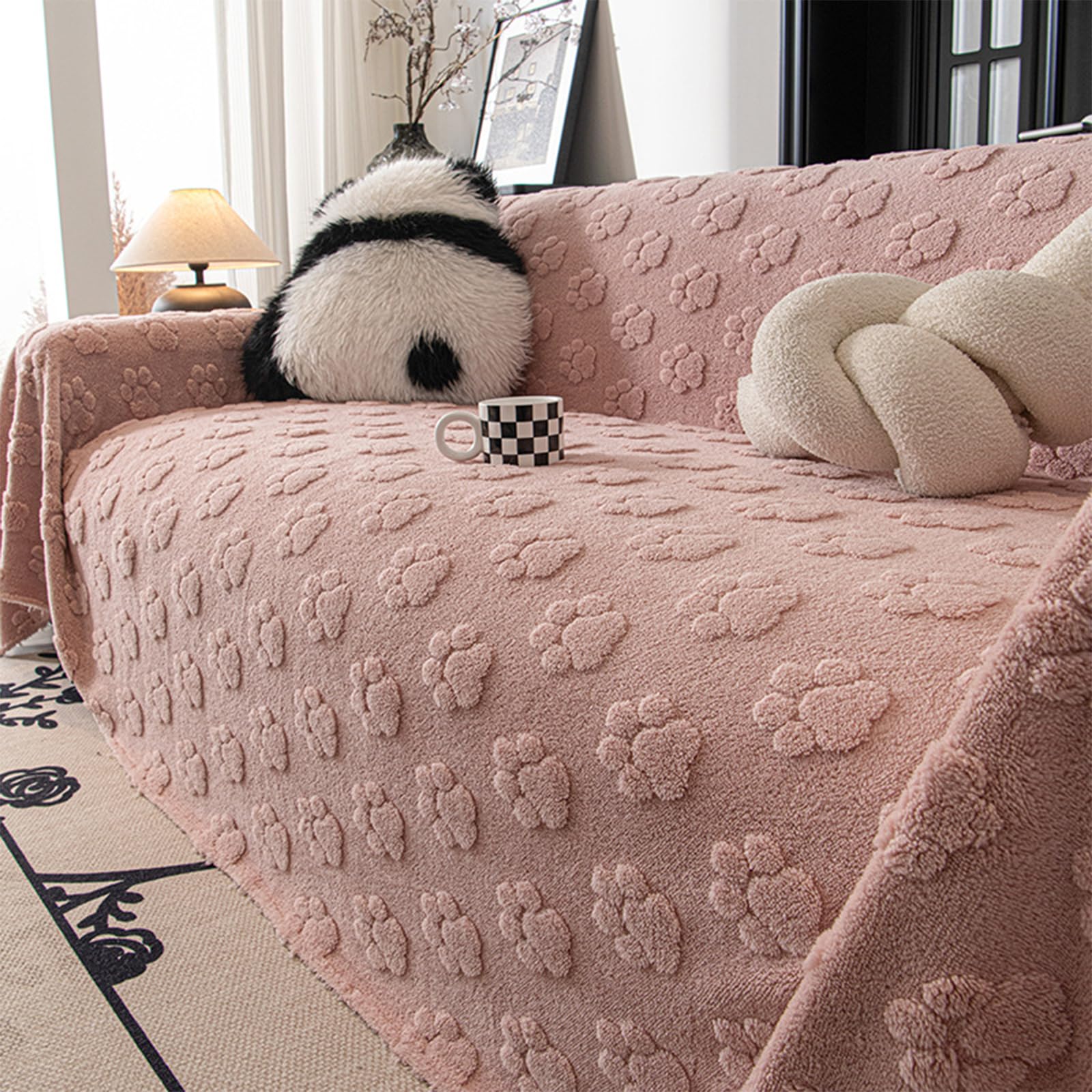 Manta de sofá de Felpa cálida para Invierno, diseño de Moda Simple, Jacquard Resistente a la abrasión con Huella de Perro, Manta cálida para sofá o Coche tamaño King Pink 180 * 420cm
