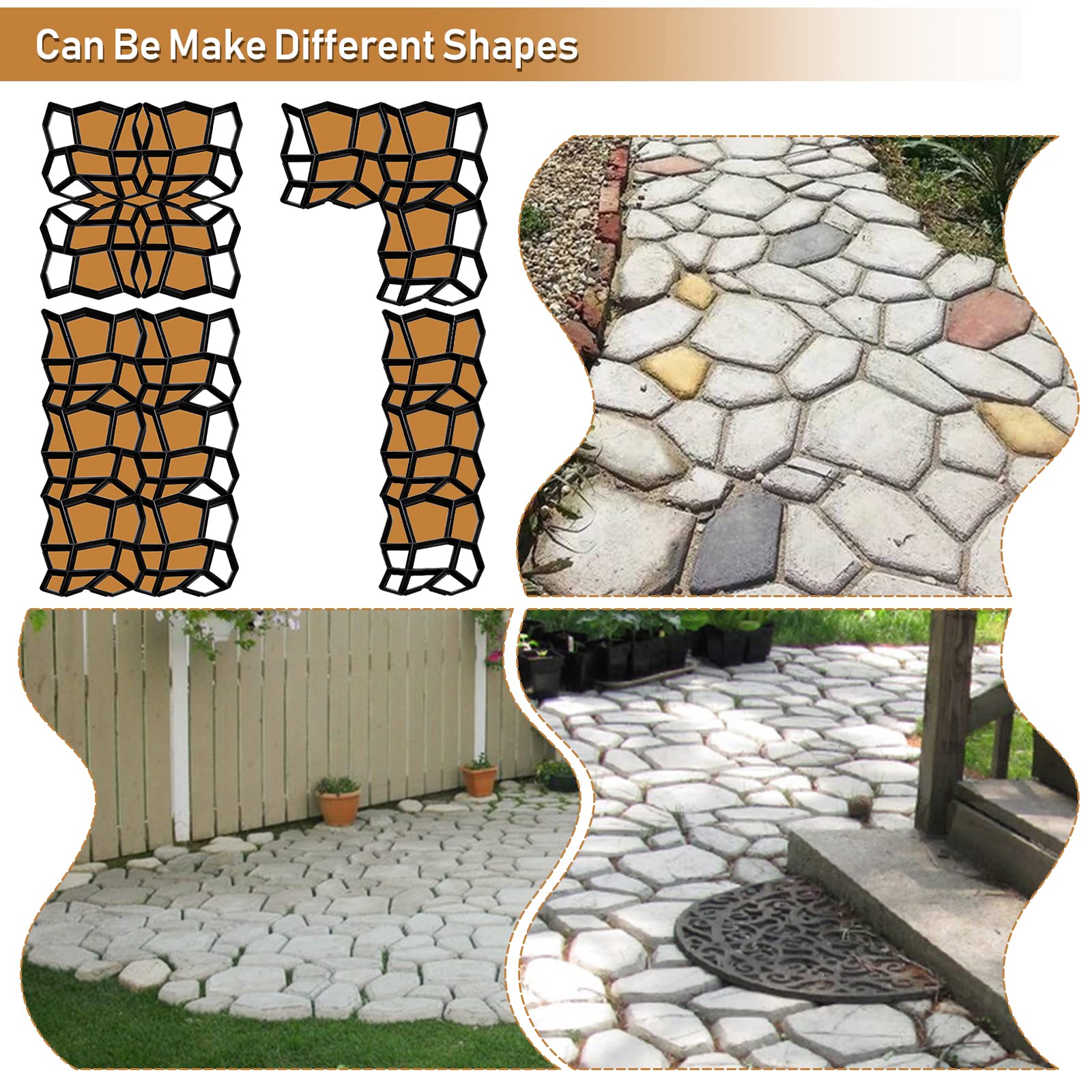 Randaco 10 Pezzi Stampo in Cemento, Stampo in plastica per calcestruzzo da giardino, Pavimentazione di Pietra Cemento Forma per esterni terrazze 43 x 43 x 4 cm