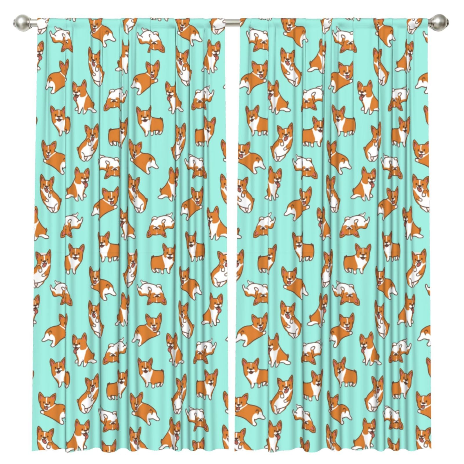InOmak Corgi Cute Dog, 2 Panels Window Curtains 52 x 84 Inch Blackout Curtains for Living Room Bedroom
