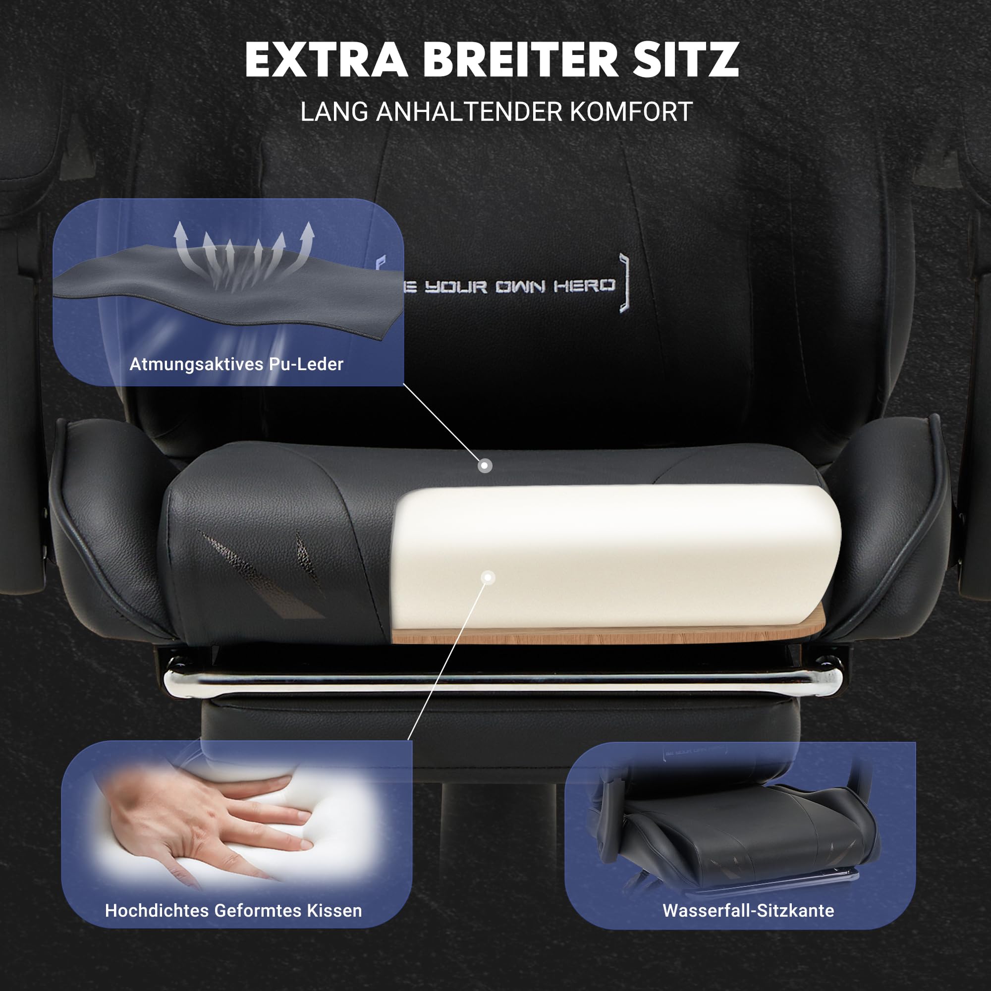 COLAMY Gaming Stuhl, Computer Stuhl mit Fußstütze und Lendenwirbelstütze, höhenverstellbarer Gaming Chair mit 360°-Drehsitz und Kopfstütze, Video Gamer PC Stuhl, Ergonomische hohe Rückenlehne, Schwarz