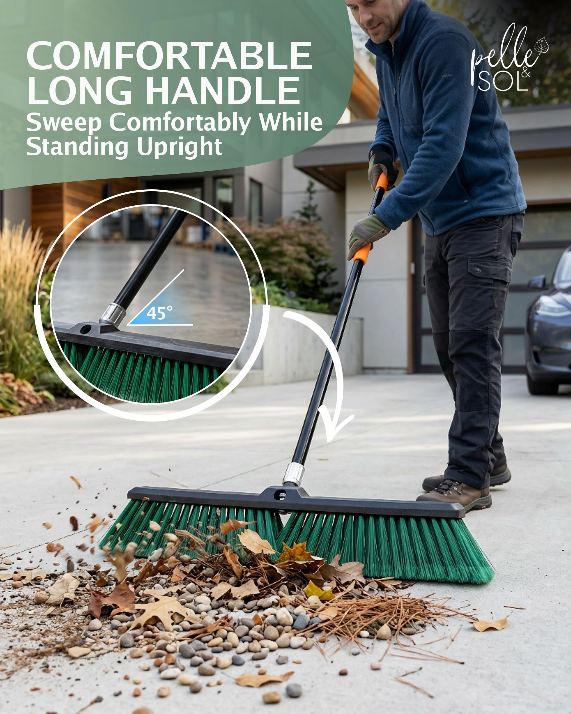Pelle & Sol 45cm Garden Broom - Heavy Duty Outdoor Broom – Stiff Bristles Sweeping Brush Garden Tools for Patio, Driveway, Yard & Concrete Cleaning with Long Handle — view 5