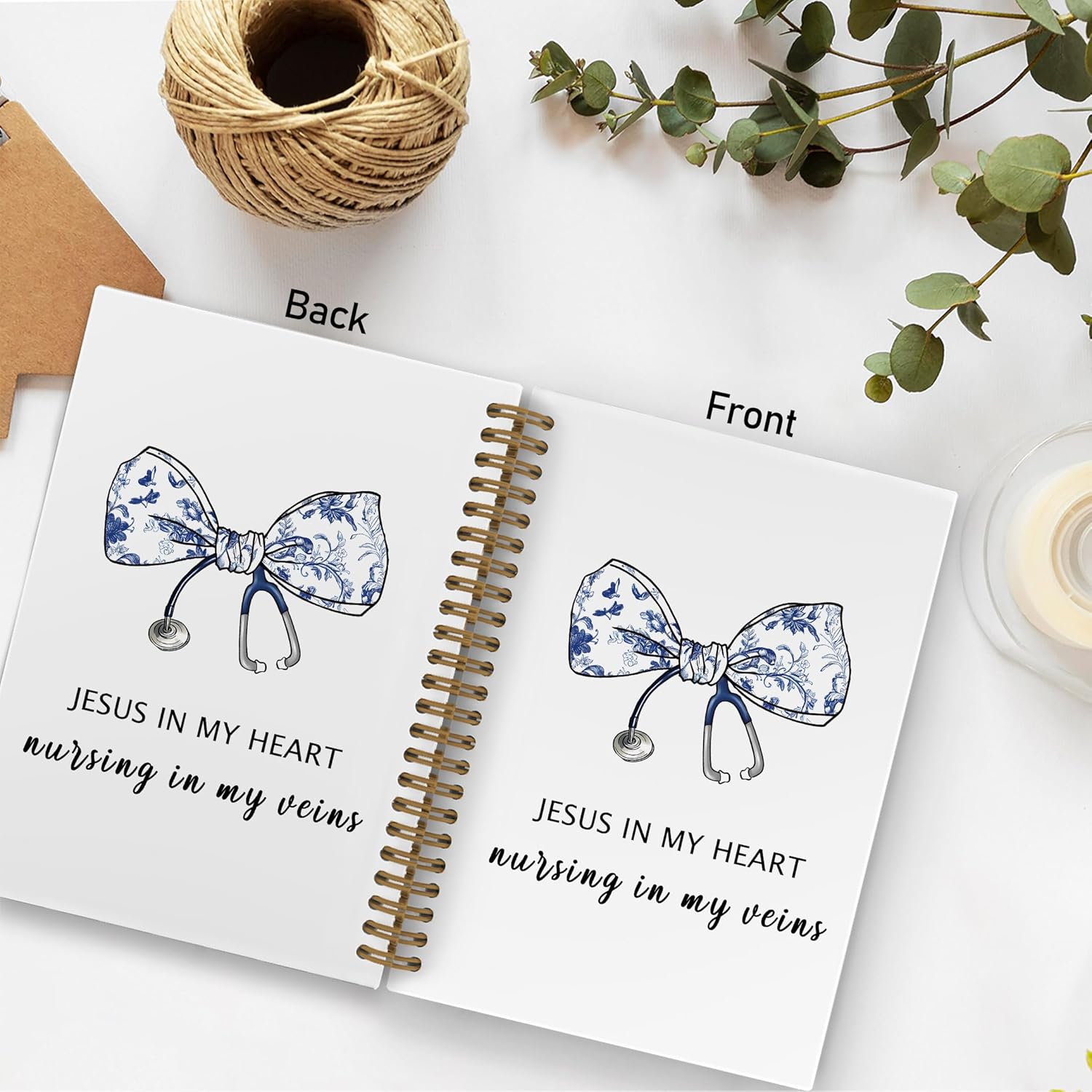 Christian Nurse Spiral Notebook, Nursing Medical Gift Journal Notebook for Christian Nurses, Stethoscope Medical Nursing Notebooks for School Work, Chinoiserie Nurse Office Supplies Gifts for Women, 5.5x8.3 Inch - Image 3