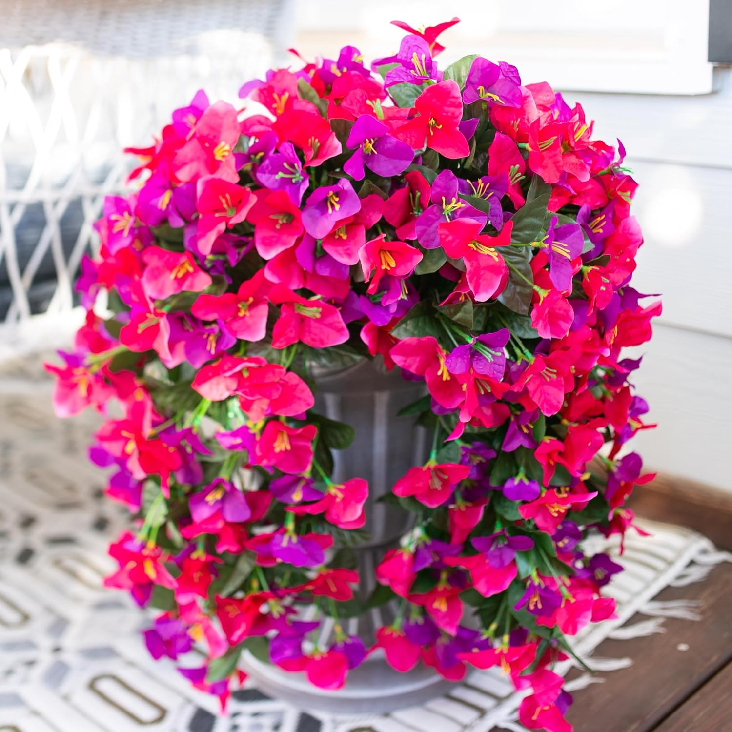 HyeFlora Bougainvillea Artificial Hanging Flowers Plants for Outdoors Decoration, 2pcs Fake Flowers Silk Bougainvillea Vines Realistic UV Resistant Faux Flowers for Outdoor Planters Porch Patio, Mix - Image 7