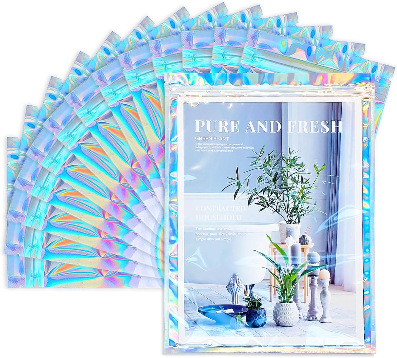Holographic Bags, 9x11 inch Resealable Smell Proof Bags for Food, Small Business and Party Favor Storage(100 Pack)