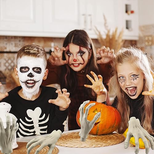 Miniatura 4 de 6 piezas de manos de esqueleto de Halloween realistas de plástico zombi manos falsas para Halloween, casa embrujada, fiesta, fiesta de zombi,