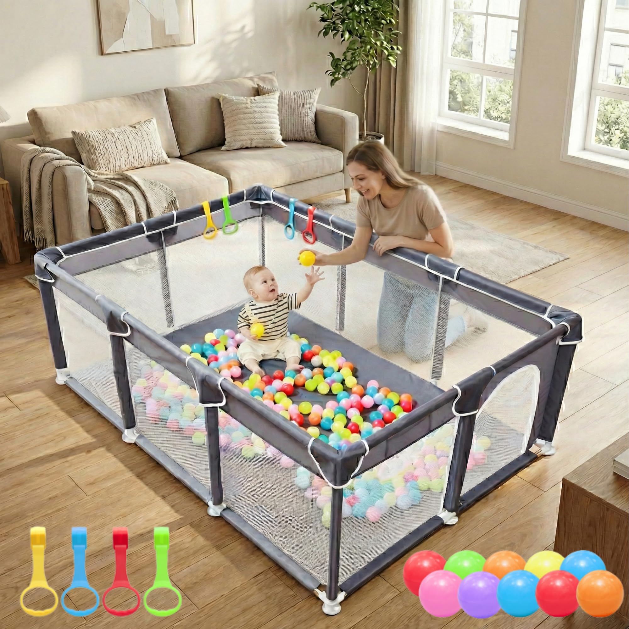 Orian Playpen 50x74 Large Play Yard for Babies and Toddlers, Indoor Outdoor Playpen, Sturdy Baby Play Pen with Mesh Sides, Safe Baby Fence Play Area,