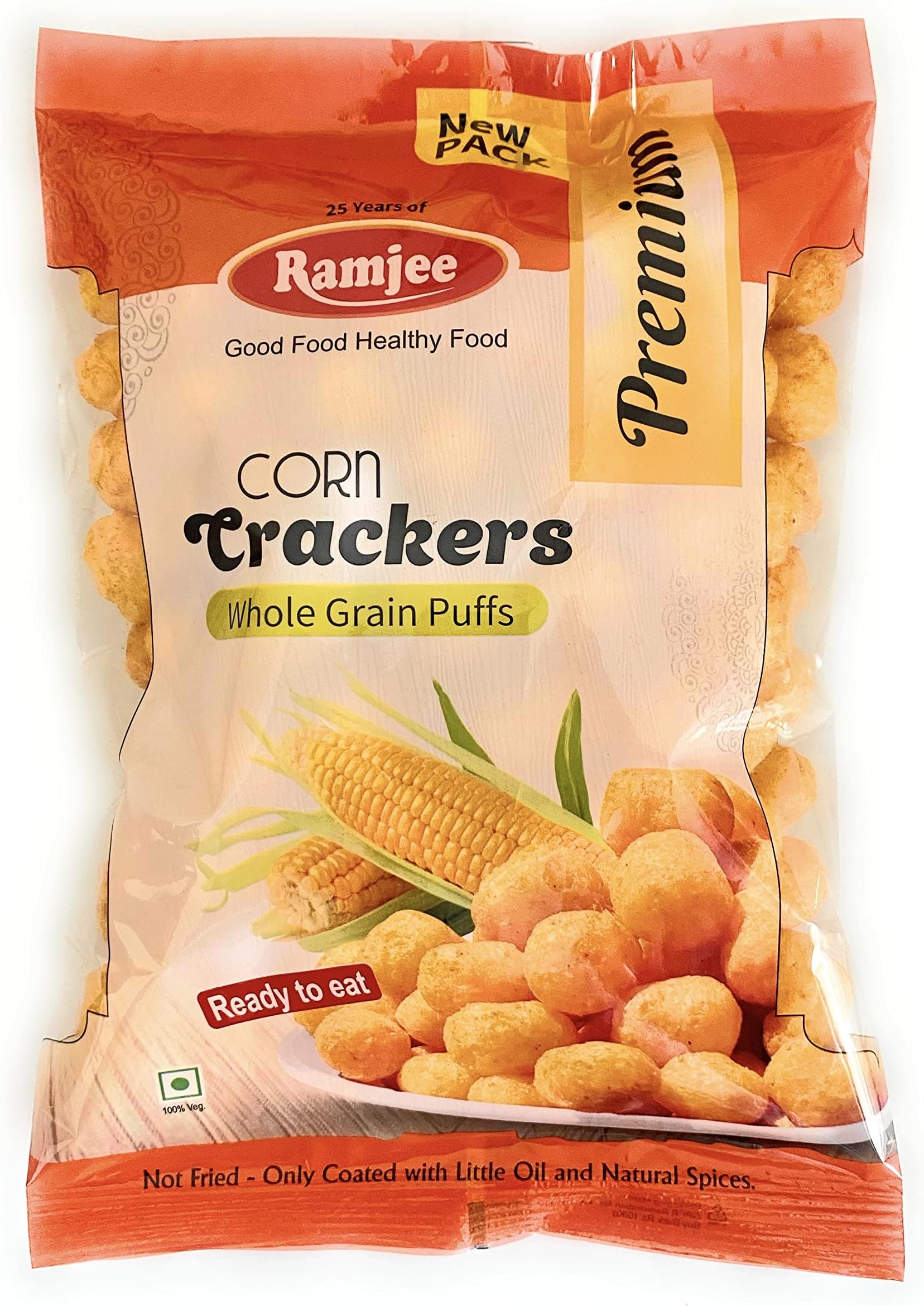 Ramjee Non Fried Whole Grain Corn Crackers | Premium | New Pack (80g) -Pack of 10