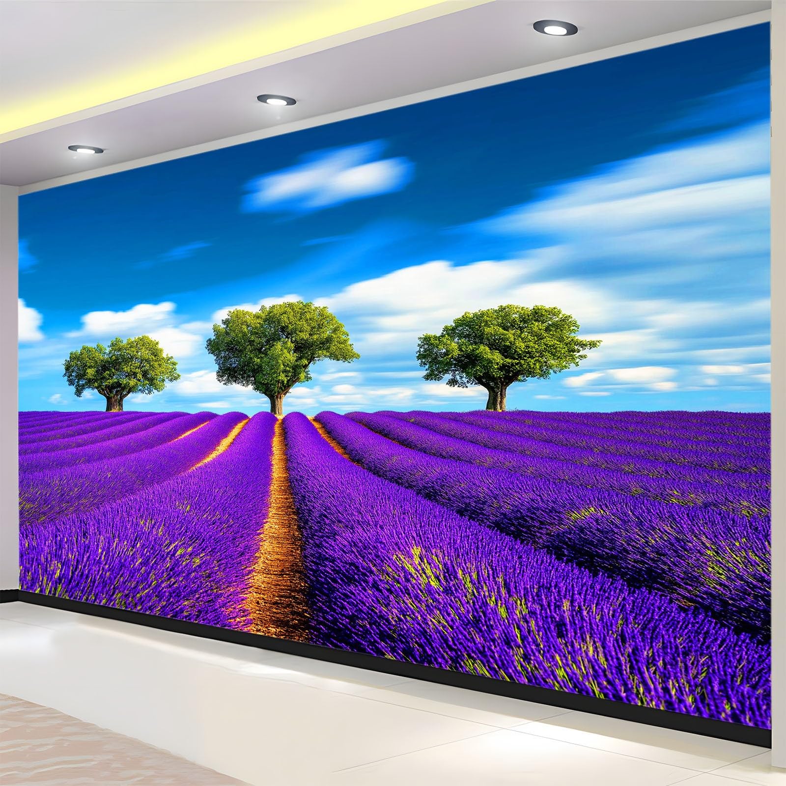 Panoramiczna tapeta wiejska lawendowe błękitne niebo morze kwiatów, fototapeta 200 x 140 cm gigantyczny plakat ścienny 3D do salonu pokój dziecięcy tło telewizora restauracja ścienna, wielokolorowy
