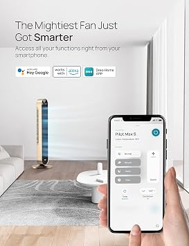 Dreo Smart Tower Fan Voice Control, 120 Oscillating Fan Compatible with Alexa/Google/App/Remote & Tower Fan for Bedroom, 24ft/s Velocity Quiet Floor Fan, 90 Oscillating Fans for Indoors, Gold