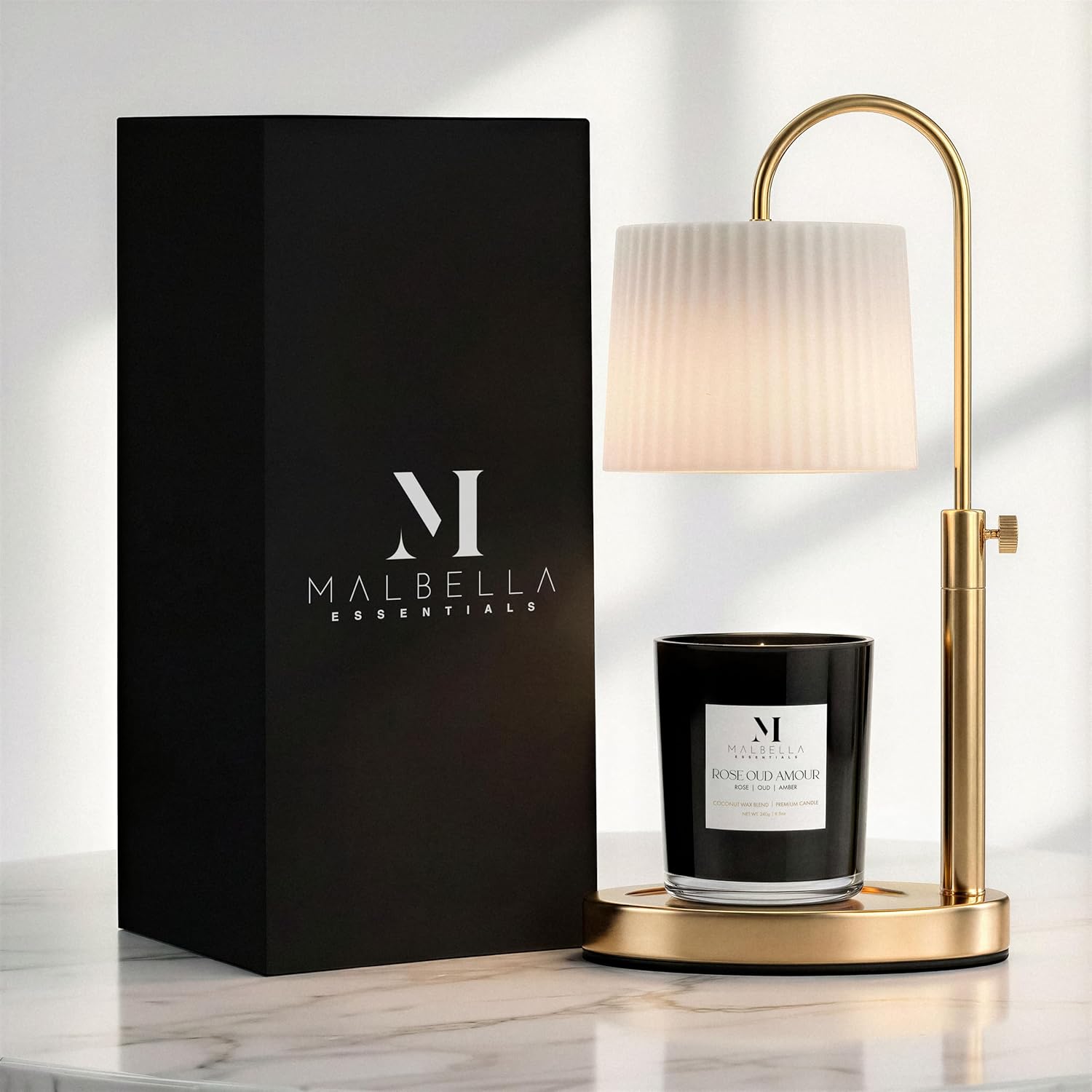 Dimmable Glass Candle Warmer Lamp with Timer - Adjustable Height Candle Lamp Warmer with Timer (8H/4H/2H) - Wax Melter - Ideal Gift, fits Various Size Scented Candles - 02 Bulb - (Gold Metal)