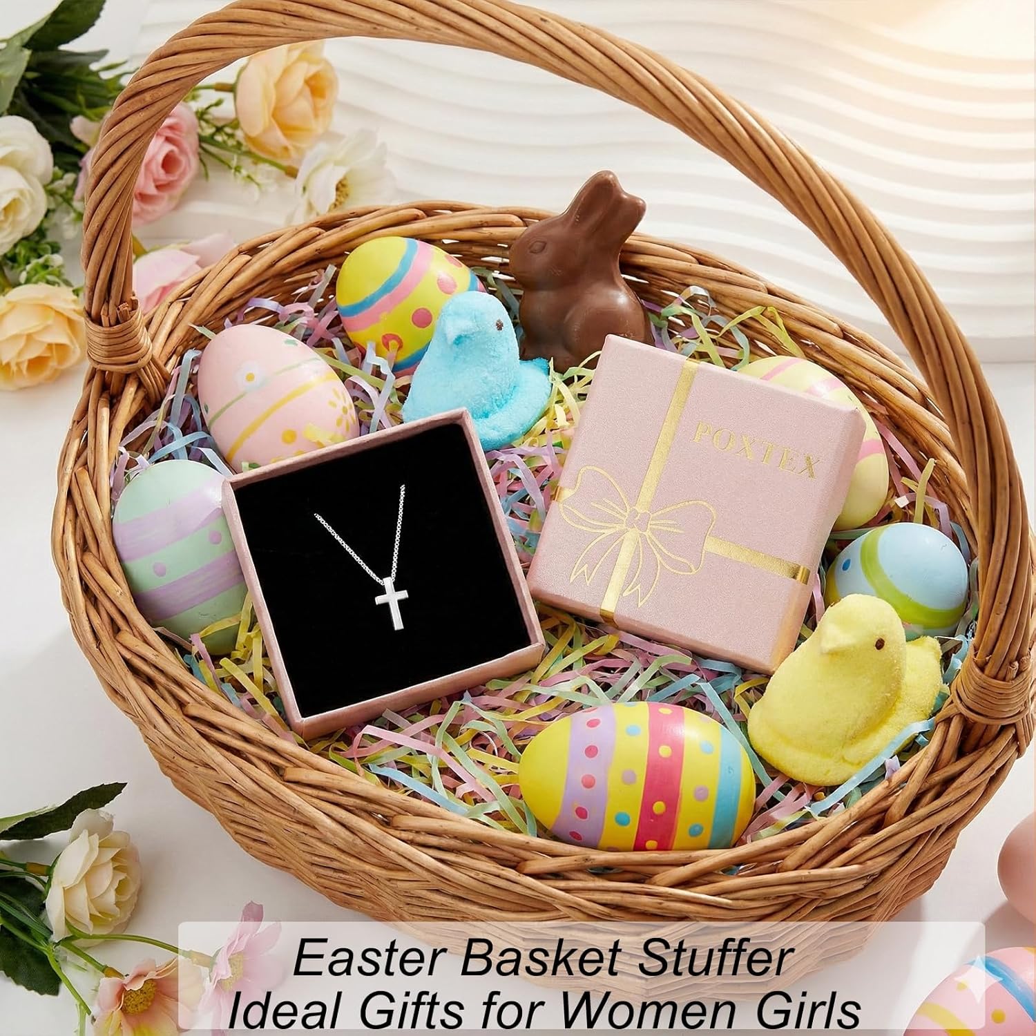 Easter Basket Stuffer Cross Necklace for Women Girls, Dainty 14K Gold Silver Plated Cross Choker Jewelry Non Tarnish Waterproof Cute Simple Small Necklace Christian Baptism Religious Faith Jewelry Gifts - Image 6