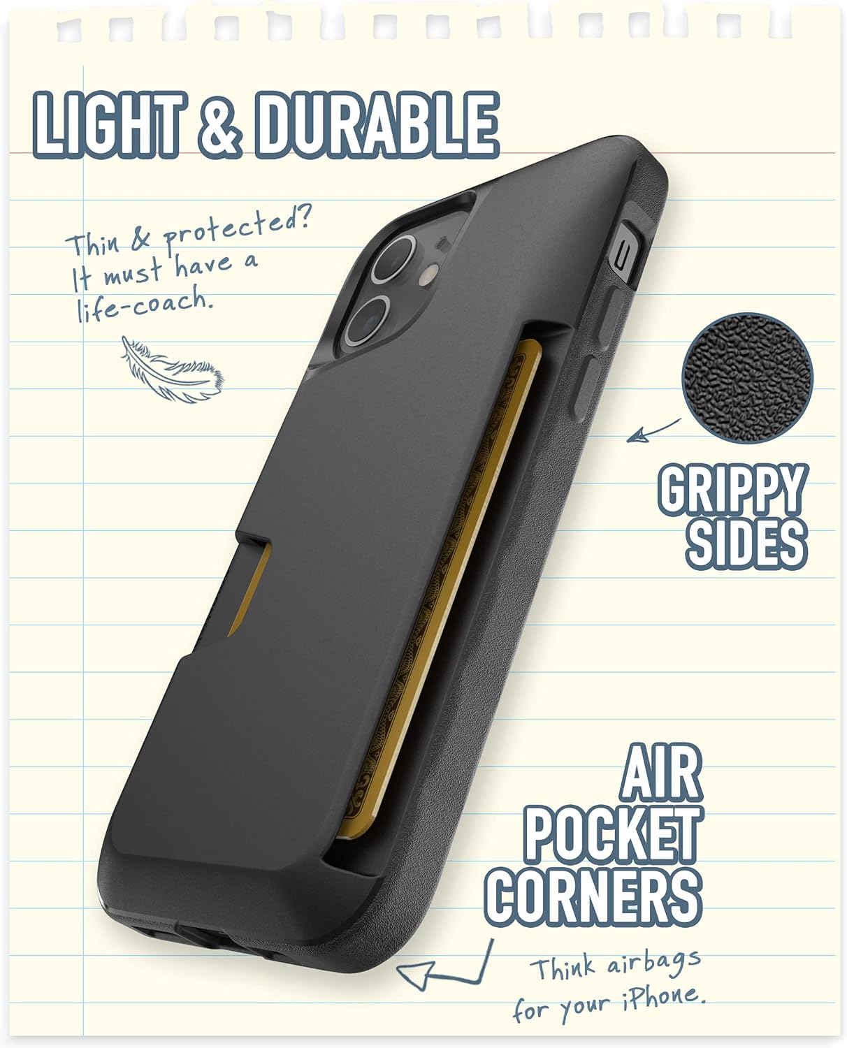 Smartish® iPhone 12/12 Pro Wallet Case - Wallet Slayer Vol. 1 [Slim Thin + Protective] Credit Card Cash Holder - Drop Tested Hidden Card Slot Cover Compatible with Apple iPhone 12 - Black Tie Affair - Image 3