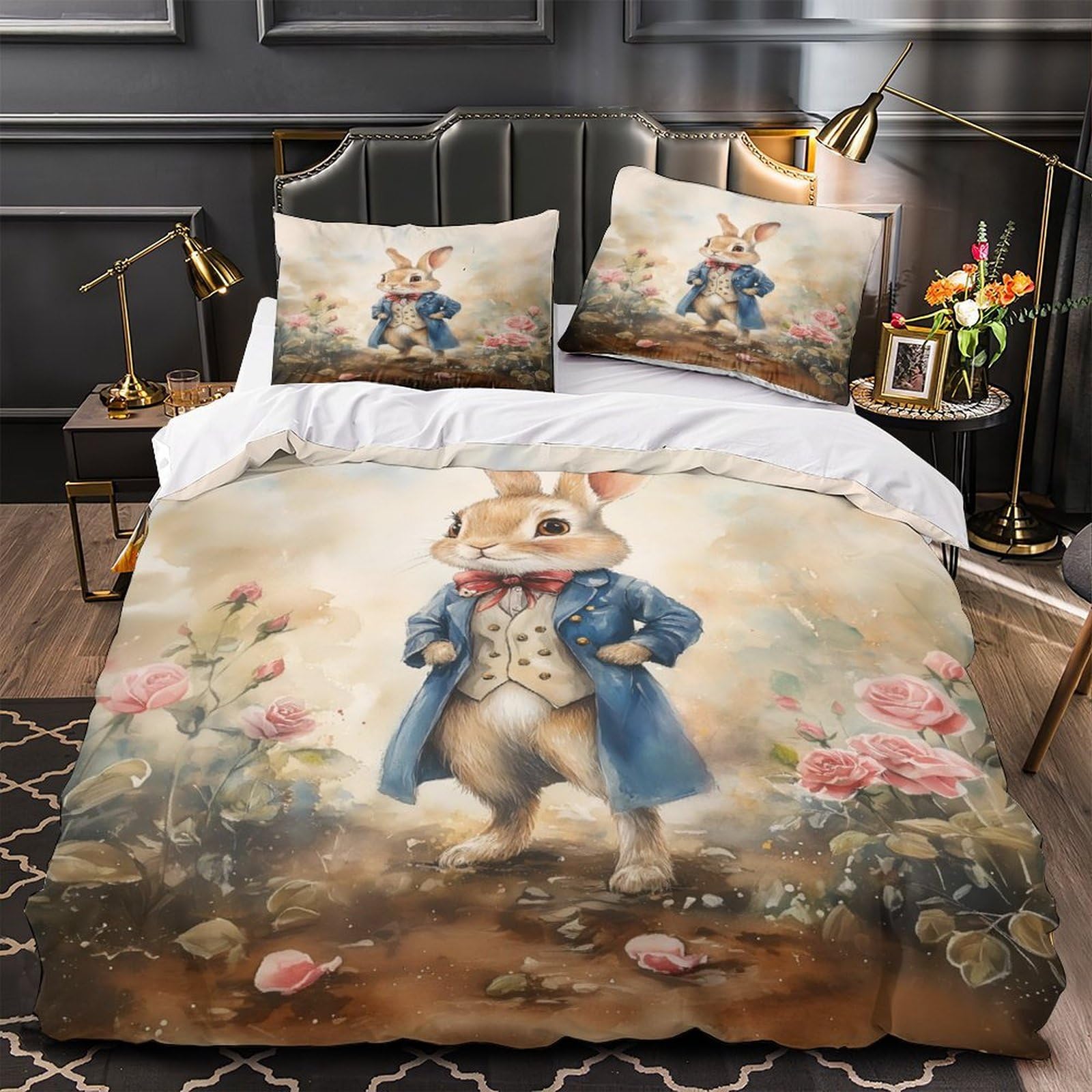 Parure de lit lapin en manteau 140x200 microfbre 3D style vintage