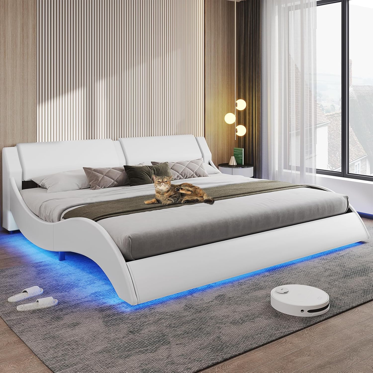 DICTAC King Size Bed Frame with LED Lights Low Profile