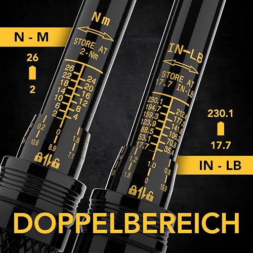LEXIVON Cle Dynamometrique Velo 1/4, 2-26Nm CW (±4%) CCW (±6%), Clé Dynamométrique Moto, Embouts Torx, Barre d'Extension, Adaptateur Douille Inclus - Clef Dynamometrique (LX-191) - 2